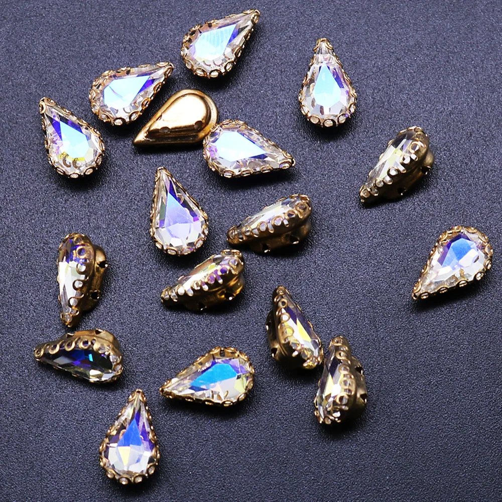 Drop shape rhinestone sparkling crystal glass stone trim steel bottom non-thermosetting sewing clothes SZ-142 | Дом и сад