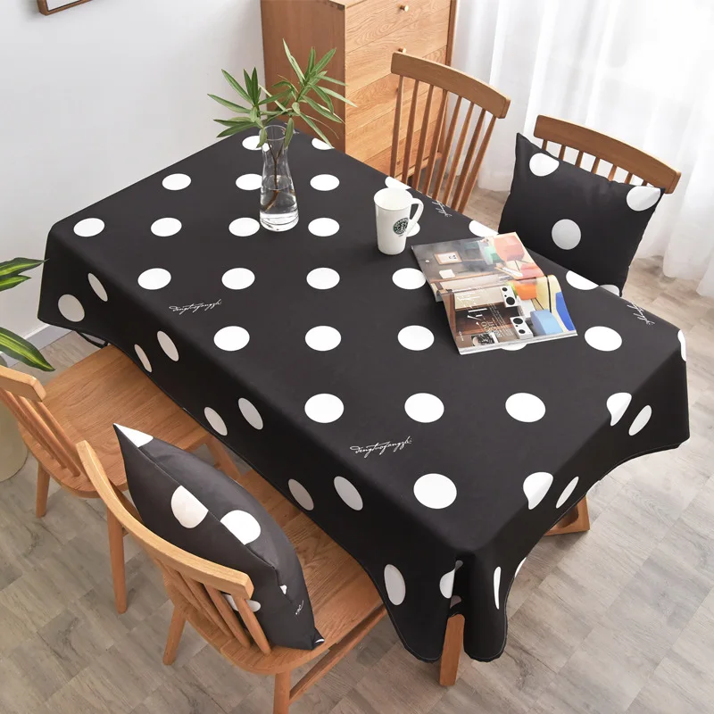 Моющаяся скатерть из хлопка и льна прямоугольная в горошек для телевизора