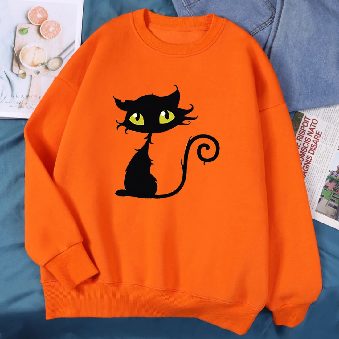 Kawaii Sweatshirt Woman Pullovers Fashion Brand Tracksuits 2021 FallHarajuku Clothes Cute Cat Print Female Long Sleeve Hoodies | Женская