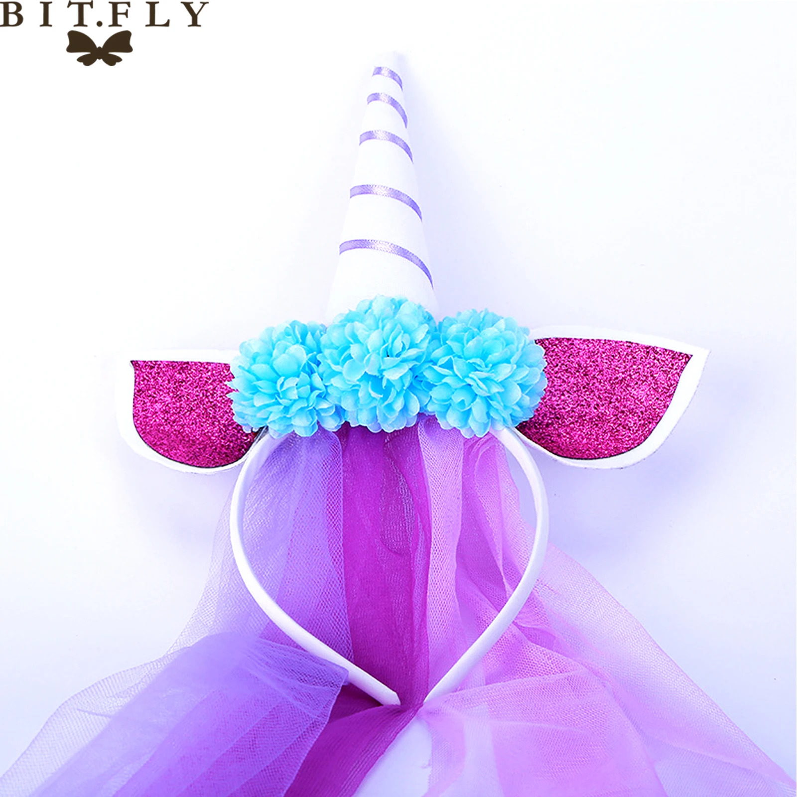 BIT.FLY Новый розовый/синий единорог повязка на голову для девочек кружевные