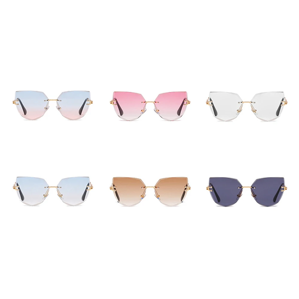 

New Fashion Cat Eye Eyewear Women Luxury Rimless Gradient Sun Glasses Clear Ocean Color Lenses Shades Ladies Goggles Uv400