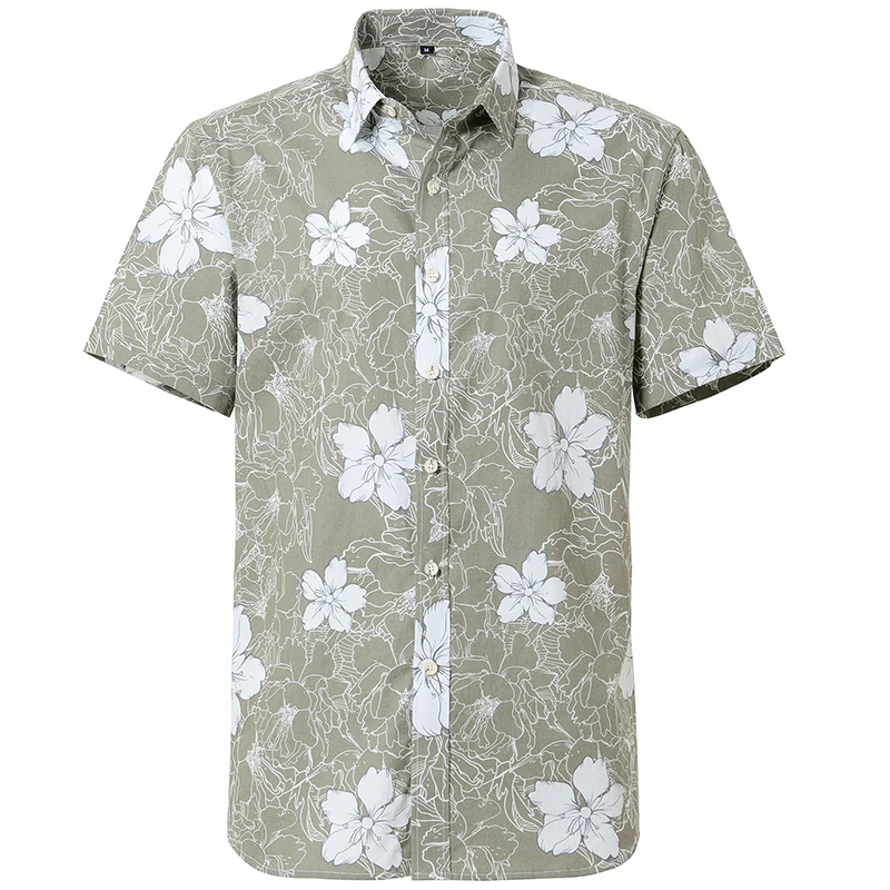 Summer Pure Cotton Floral Hawaiian Men's Shirt Short Sleeve Regular Fit Beach Wearing Factory Direct Sell
