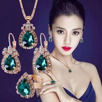 fashion jewelry accessories rhinestone necklaceearringsring stylish female party anniversary women jewelry neck chain 4 set