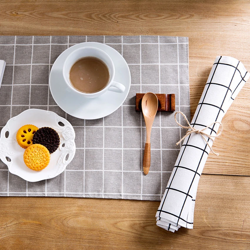 Клетчатая хлопковая и льняная салфетка японский Стиль прямоугольный стол коврик