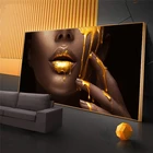 Африканское женское лицо сексуальные Золотые губы холст фотообои художественные плакаты и принты для домашнего декора