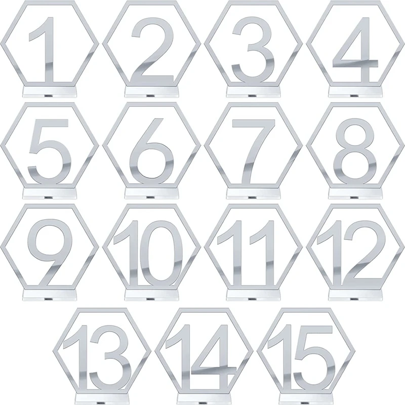 

1-15 Table Digital Wedding Acrylic Table Digital Hexagonal Hollowed Out Table Number Reception Desk with Support Base