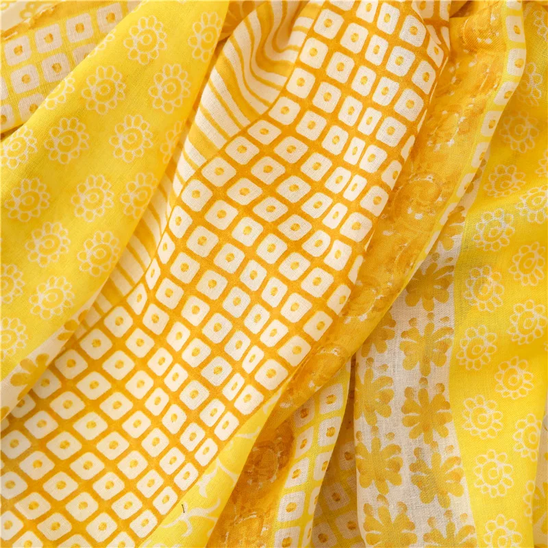 2020 Женский Осенний желтый шарф из вискозы в горошек с цветочной кисточкой