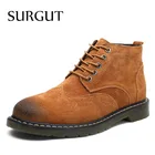 Мужские ботинки с высоким берцем SURGUT, черные повседневные ботинки из искусственной кожи, обувь 38-47 размеров для осени и зимы, 2021