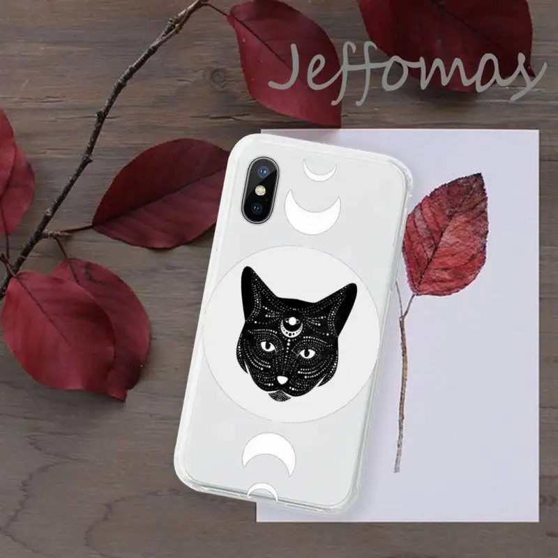 

Witch and cat mysterious tarot black Phone Case Transparent for iPhone 11 12 mini pro XS MAX 8 7 6 6S Plus X 5S SE 2020 XR