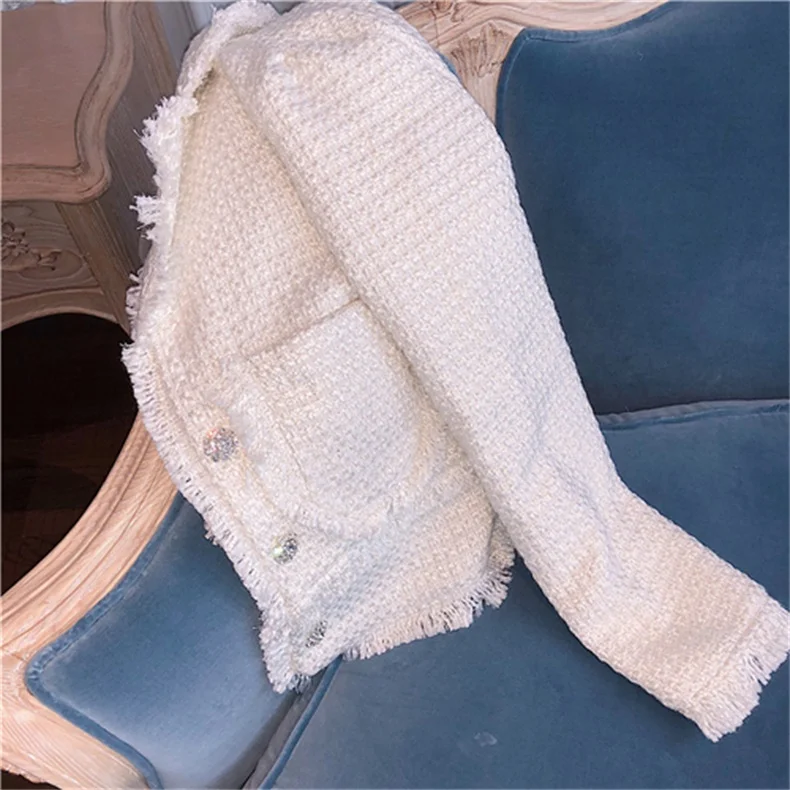 

Small fragrance spring autumn tweed short jacket women o-neck slim single breasted coat
