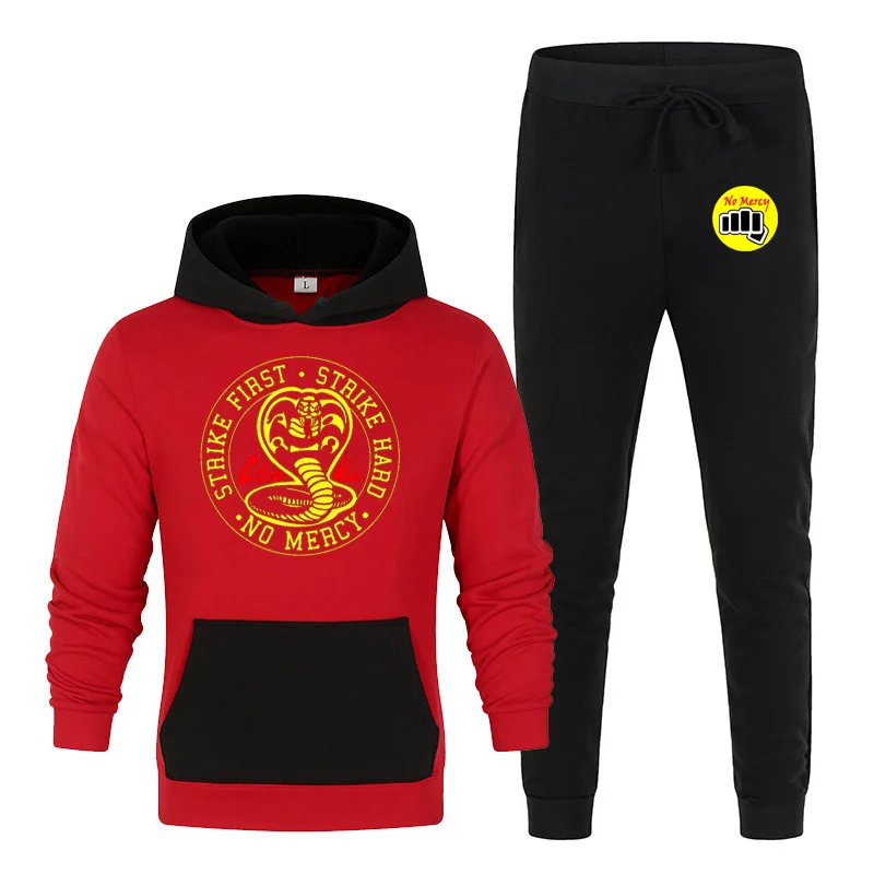 

Strike First Strike Hard No Mercy Cobra Kai Comfortable Spring Men's Hoodie Brand Sweatpants Men's Cotton Trousers Sports Suit