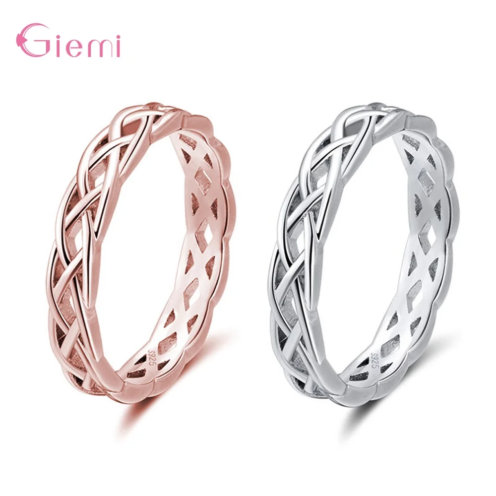 

2 Colors Hot Original 925 Sterling Silver Sparkling Interweave Shape Rings For Women Girls Wedding Anniversary Gift Jewelry