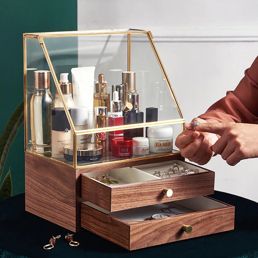 

Деревянный ящик для хранения, для макияжа, Настольная помада, для спальни, органайзер для духов, уход за кожей, ювелирных изделий, полки HX50ST