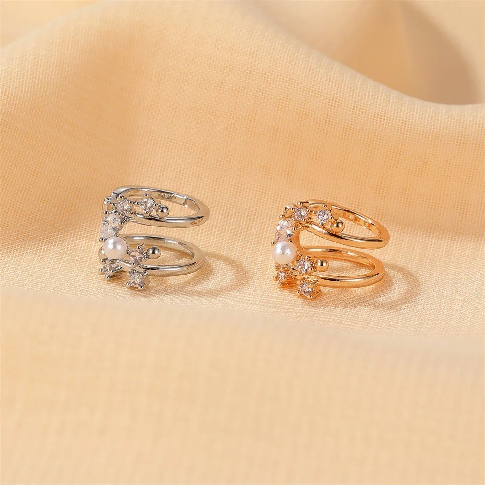R-Shining New Fashion Korean Style Earrings Elegant Pearl Ear Clip Simple Zircon Non-ear Hole Easy To Wear | Украшения и