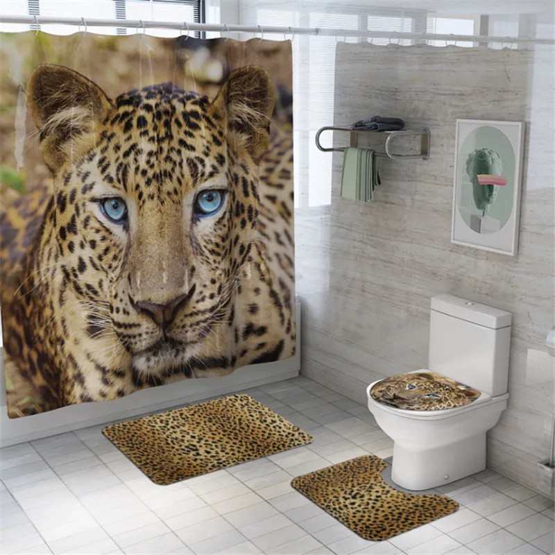 Водонепроницаемая Штора для ванной комнаты с леопардовым принтом 4 шт. набор штор