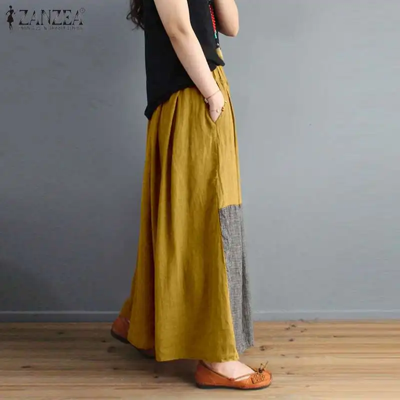 

Summer Pockets Elastic Waist Maxi Faldas Tunic Print Skirt Women Patchwork Vestidos Casual Saia Robe Femme Plus Size 5XL
