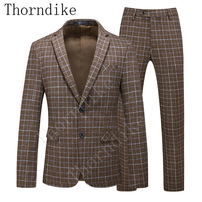 Thorndike Азиатский Размер новинка 2020 модный бутик клетчатый мужской костюм кофейный