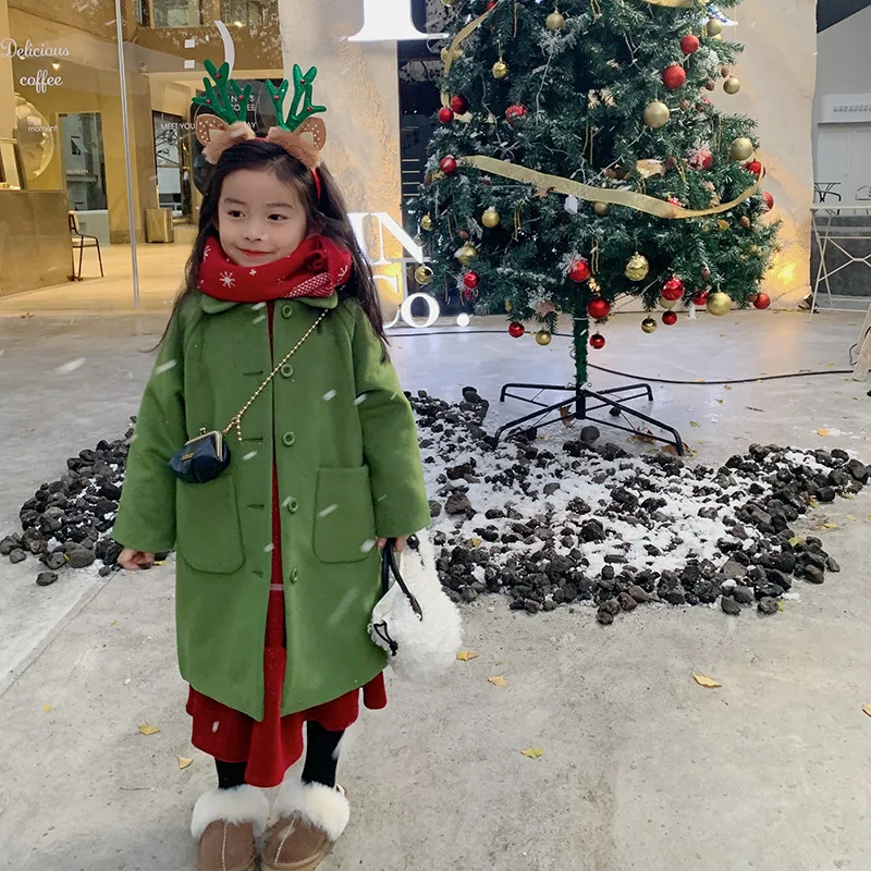 

Girls' woolen coat winter new Korean children's thickened woolen coat girls' medium length outerwear 11-80