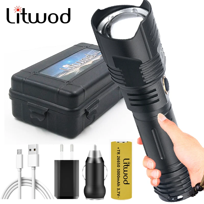 Litwod 9 ядер XHP99 светодиодный фонарик USB Перезаряжаемый внешний аккумулятор 18650 26650