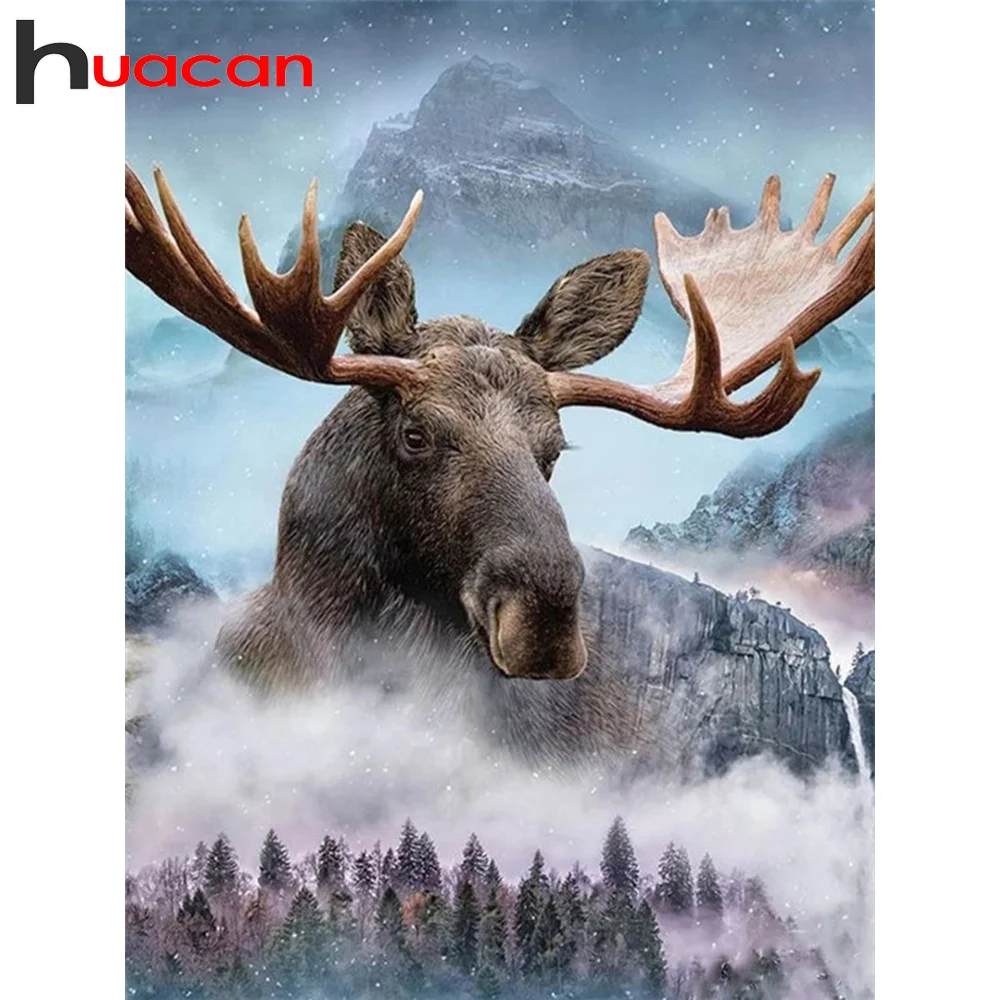 

Huacan Diamond Embroidery 5D Set Deer DIY Diamond Mosaic Painting Mountain Animals Hobby And Needlework Bedroom Decoration