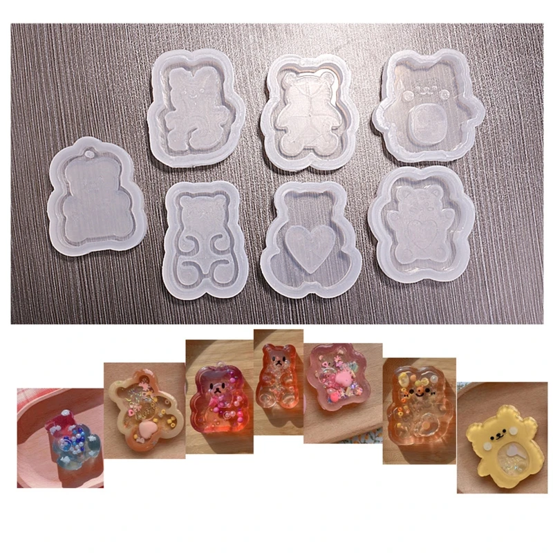 

1 Pc Little Bear Quicksand Keychain Epoxy Resin Mold Hanging Pendants Ornaments Silicone Mould DIY Crafts Jewelry Home Casting
