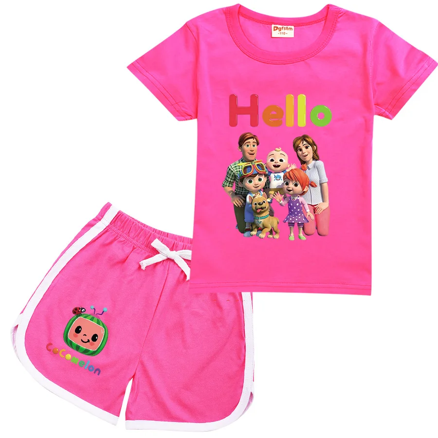 

Kids Cartoon Cocomelon Hello Tracksuit Children Summer Clothes Baby Girls Short Sleeve Tops+Shorts 2Pcs Set Toddler Boy Clothing