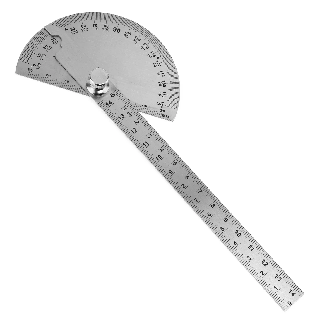 

0-180 Degree 90x150mm Adjustable Angle Ruler 145mm Round Head Rotary Protractor and Nut Stainless Steel for Home Measurement
