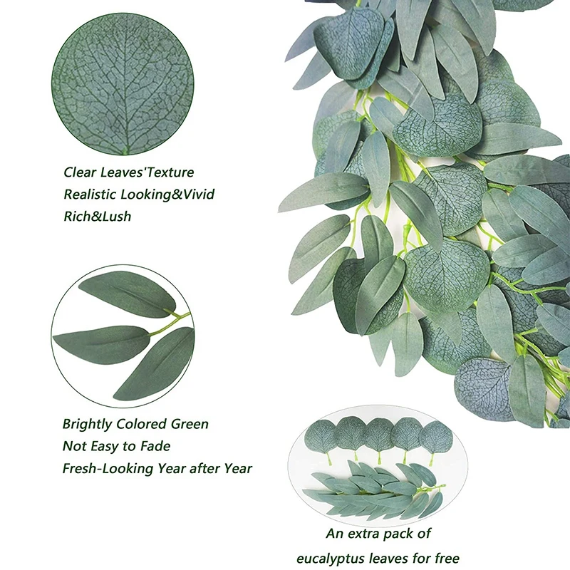

4 Pack 6.5 Feet Faux Silver Dollar Eucalyptus with Willow Leaves Vines Twigs String for Wedding Greenery Garland Table