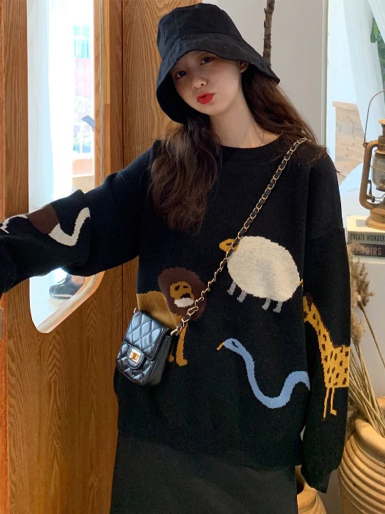 20120 Autumn Winter New Bear Women Sweater Loose Cartoon Thicken Pullovers Jumper Female Kawaii Cute Knitted Tops | Женская одежда