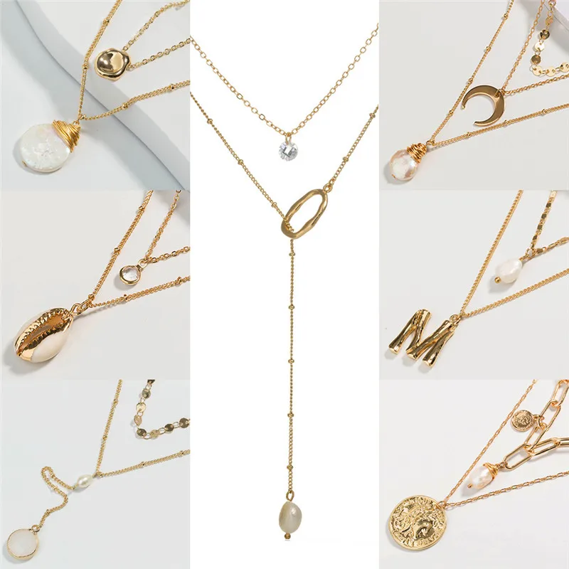 Ожерелье в стиле бохо с ракушками и буквами м золотого цвета модная женская