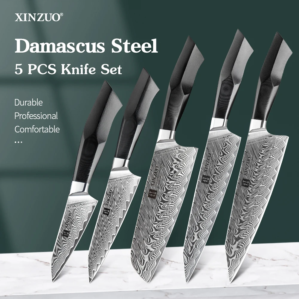 XINZUO 5 шт. набор универсальных ножей Santoku для резьбы повара Janpanse дамасская сталь G10