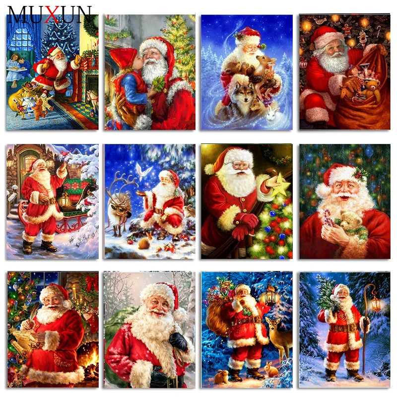 

5D Diamond Painting Santa Claus Rhinestones Pictures Diamond Art Kits Full Drill Cross Stitch Needlework Christmas Decor Gift