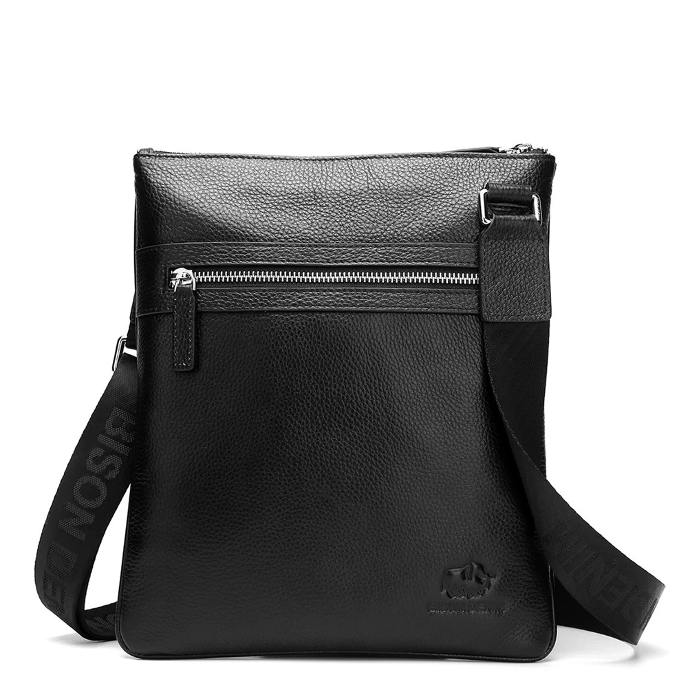 

Bison Denim Casual Men Genuine Leather Crossbody Bag Men Slim Male Shoulder Bag Business Travel thin iPad Bag Men Messenger Bags