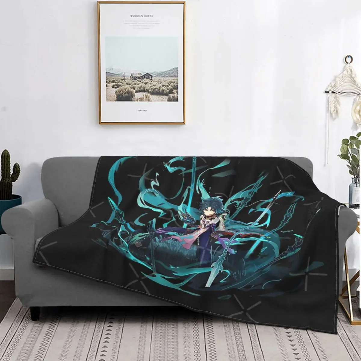 

Одеяло Genshin Impact - Xiao с официальным изображением героев пожеланий 1, покрывало в клетку, носимое одеяло, детская кровать