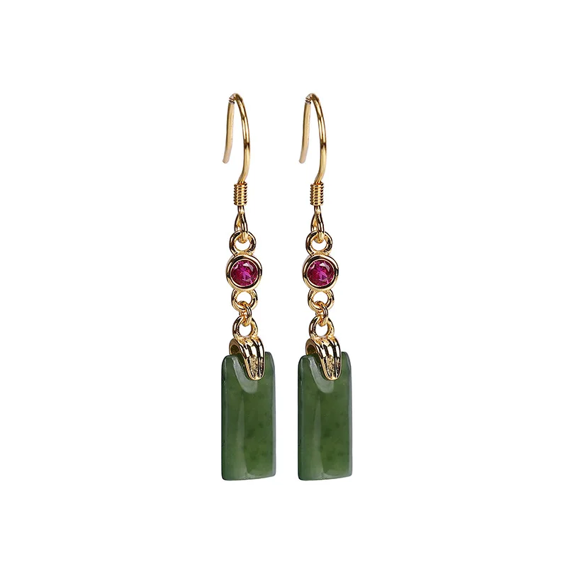 

Leouerry Vintage Hetian Jasper Drop Earring 925 Sterling Silver Classical Luxury Earrings for Women Ladies Banquet Party Jewelry