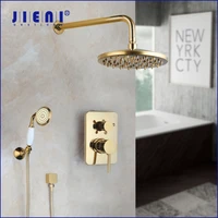 jieni golden plated wall mounted bathtub 2 function solid brass bathroom faucet shower set faucet mixer shower set w hand spray