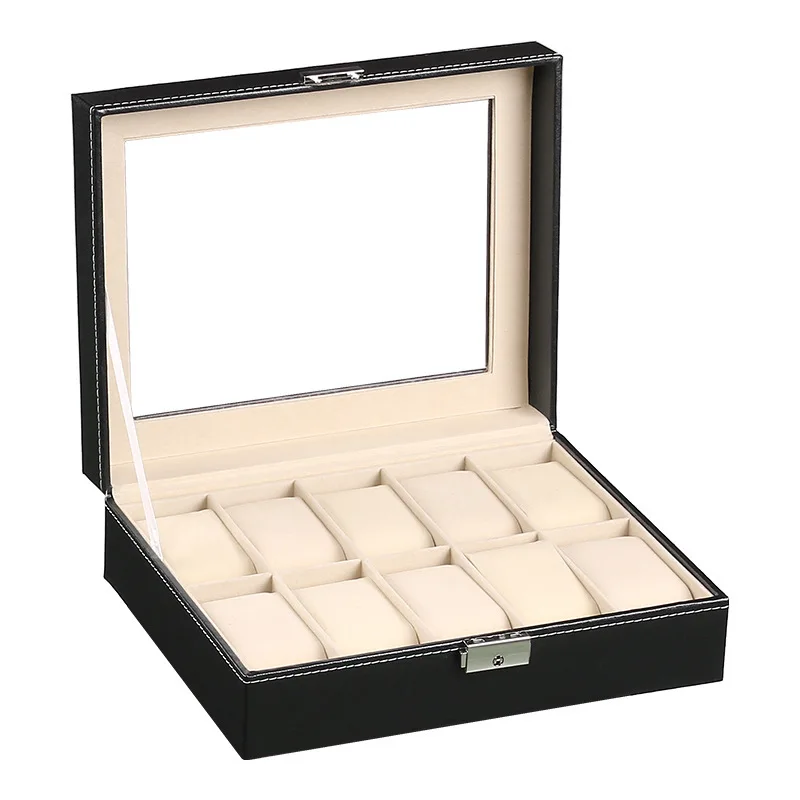 

10 slots luxury fashion men home black color pu leather watch box top quality watch storage box for men Watches 200802-35