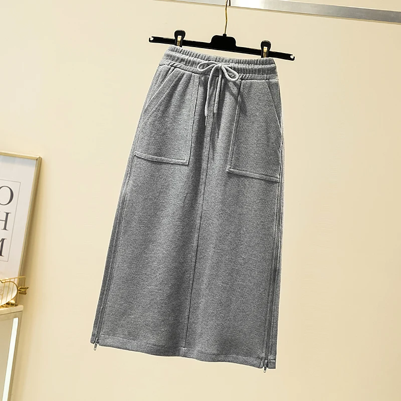 

New Women Fashion Solid Color Elastic Waist Sarong Skirt Faldas Mujer Female Split Vestido Pockets Straight Skirts