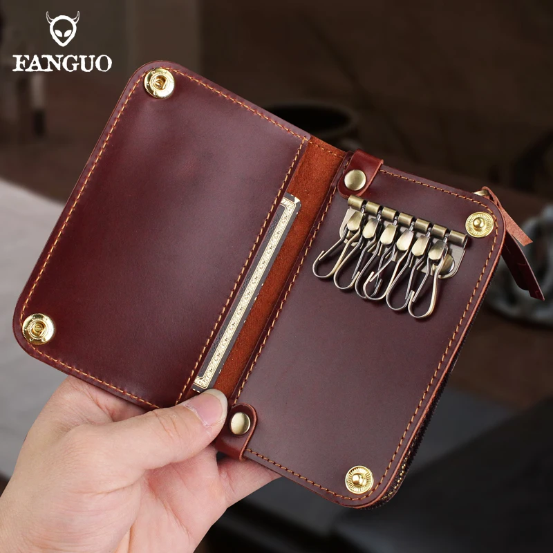 

Business Card Wallet Handmade Genuine Leather Housekeepers Key Bag Small Key Wallet Keychain Keyring Pouch Zipper Coin Purse