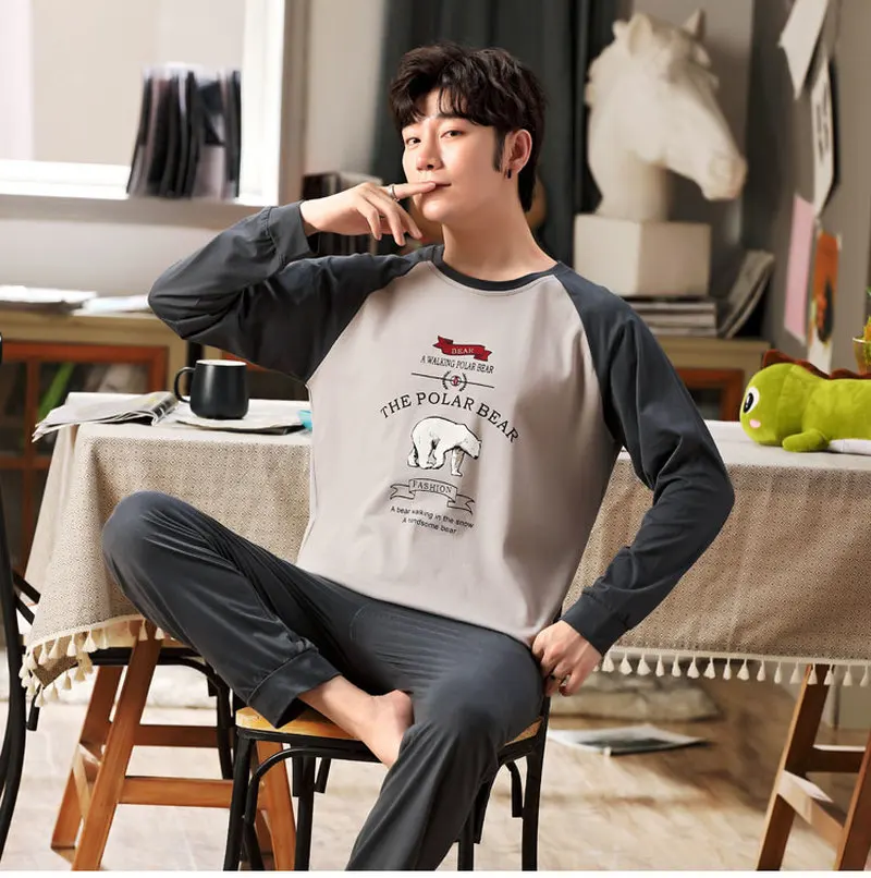 

Men Pyjamas Plus Size 3XL 4XL 5XL Long Sleeve Casual Home Wear Autumn Cotton Boy Pajama Sets Winter Leisure Sleepwear Set