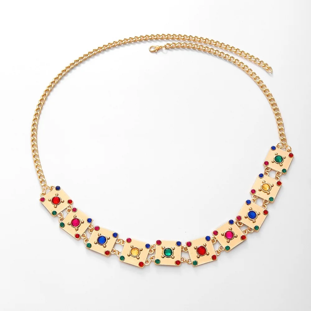 Винтажная дикая цепочка для тела на талию Геометрическая цветная квадратная |