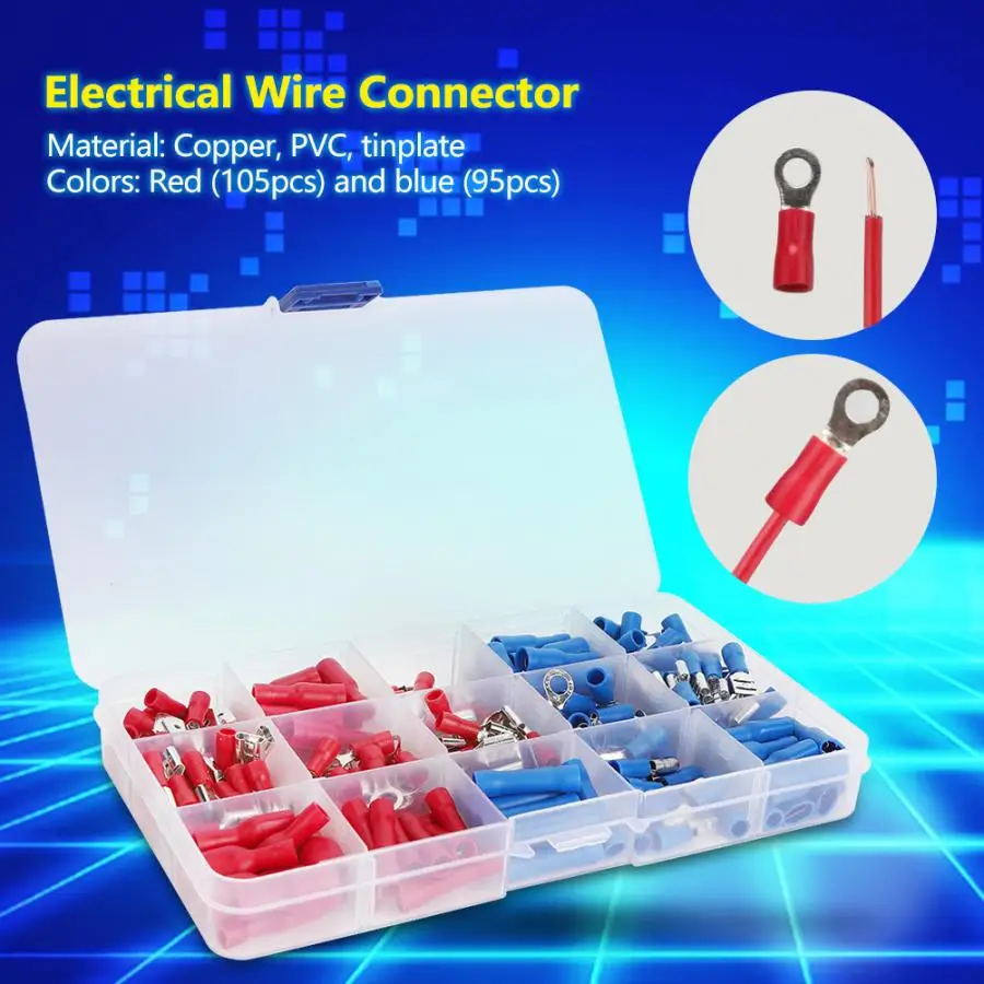200 шт. обжимной терминал изолированный Электрический провод разъем Набор для