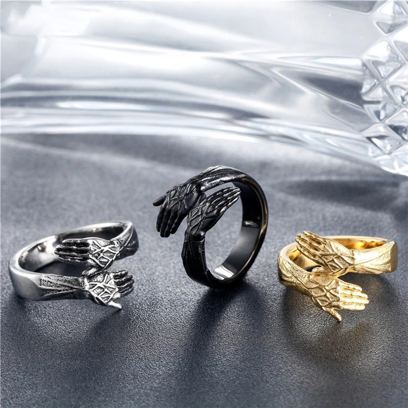 

Vintage Large Hug Open Rings For Women Men Accessories Hip Hop Jewelry Birthday Gift Wholesale Stainless Steel Wedding Bands
