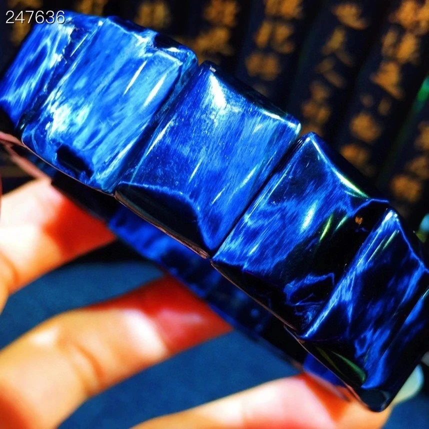 

Natural Blue Pietersite Gemstone Chatoyant Bracelet Cat Eye 18.3x12.8x6.5mm Women Men Rectangle Beads Jewelry Genuine AAAAAA