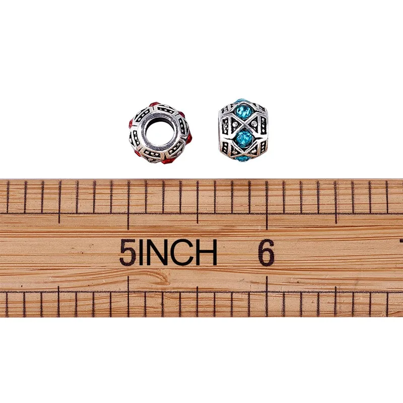 

50pcs 11x9mm Mixed Color Alloy Rhinestone Rondelle Large Hole European Beads for Jewelry Making DIY Bracelet Necklace Hole: 5mm