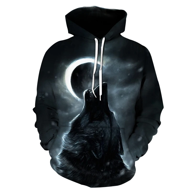 

Classic Moon Wolf Men Hoodies Autumn Winter Hip Hop Hoody Casual Brand Hooded 3D Wolf Head Hoodie Sweatshirts Animal Streetwear