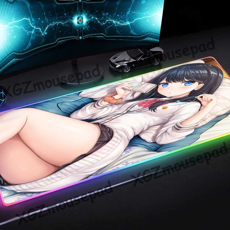 Большой коврик для мыши XGZ с RGB подсветкой и фиксацией по краю модные наушники в