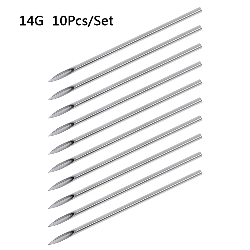 

10 шт./компл., 12 г/14 г/16 г/18 г/20 г, одноразовые иглы для пирсинга для пупка, соски, ушей, носа, губ, тату, пирсинг, иглы, набор инструментов