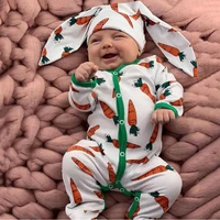 newborn romper infant baby boysgirls cartoon carrot print romper jumpsuitrrabbit ears hat set newborn baby clothes 0 18 months