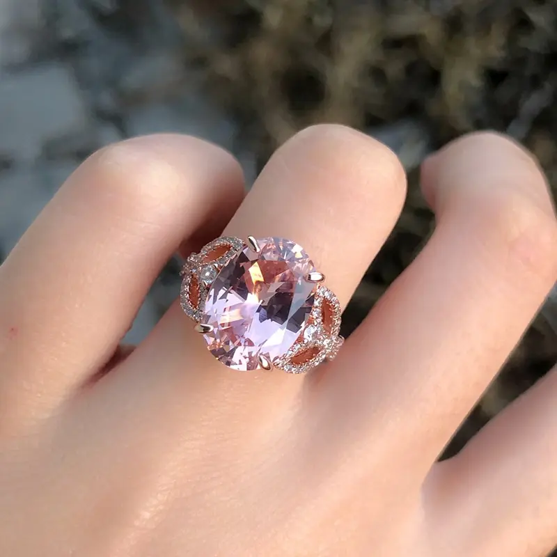 

Jazaz Fine 100% 925 Sterling Silver Created Moissanite Morganite Gemstone Wedding Engagement Anniversary Diamonds Ring B0610